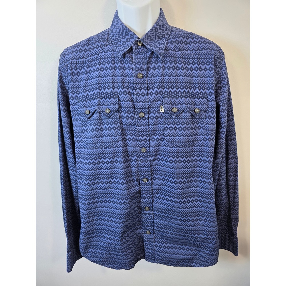 Levis Mens Modern Fit Blue Geometric Pearl Snap Western Shirt Large Long Sleeve